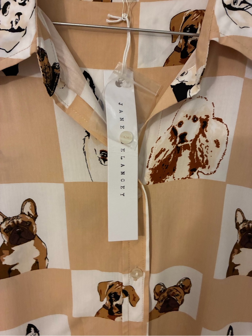 Jane and Delancey Beige and White Button-Down Shirt with Dog Print M - Picture 5 of 5